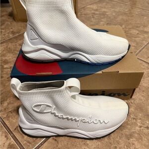 Champion White Knit High-Top Sneakers